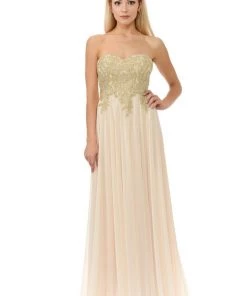 Long Strapless Dress With Beaded Lace Applique By Lenovia 8103 11 Long Strapless Dress With Beaded Lace Applique By Lenovia 8103