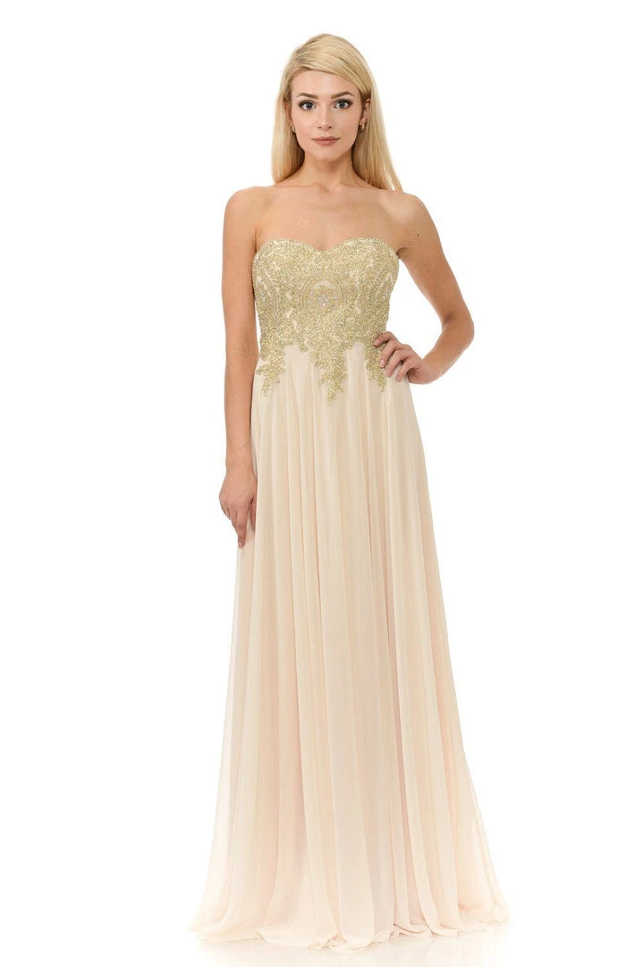 Long Strapless Dress With Beaded Lace Applique By Lenovia 8103 6 Long Strapless Dress With Beaded Lace Applique By Lenovia 8103