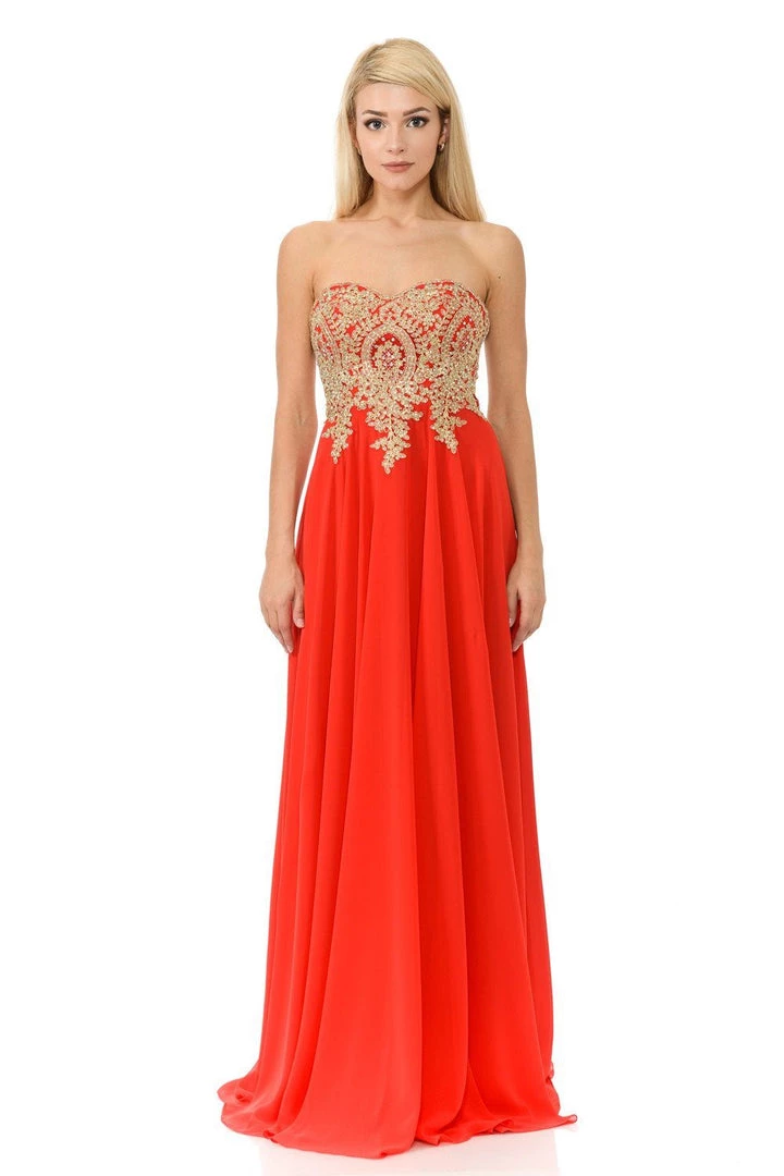 Long Strapless Dress With Beaded Lace Applique By Lenovia 8103 3 Long Strapless Dress With Beaded Lace Applique By Lenovia 8103