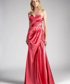 Long Satin Sheath Dress By Cinderella Divine CF290 Prom