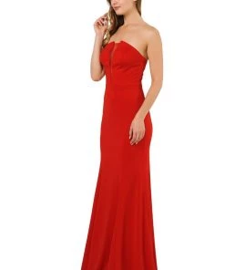 Long Strapless Dress With Illusion Panel By Poly USA 8488