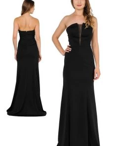 Long Strapless Dress With Illusion Panel By Poly USA 8488