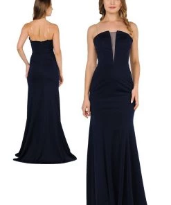 Long Strapless Dress With Illusion Panel By Poly USA 8488