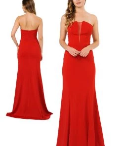 Long Strapless Dress With Illusion Panel By Poly USA 8488