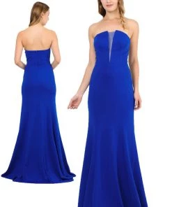 Long Strapless Dress With Illusion Panel By Poly USA 8488
