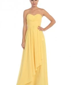 Starbox Long Strapless Dress With Pleated Bodice By Star Box 6074