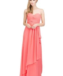 Starbox Long Strapless Dress With Pleated Bodice By Star Box 6074