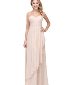 Starbox Long Strapless Dress With Pleated Bodice By Star Box 6074