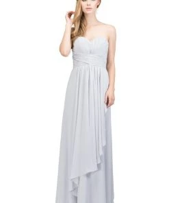 Starbox Long Strapless Dress With Pleated Bodice By Star Box 6074