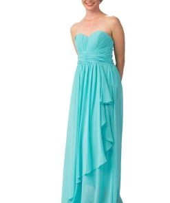 Starbox Long Strapless Dress With Pleated Bodice By Star Box 6074