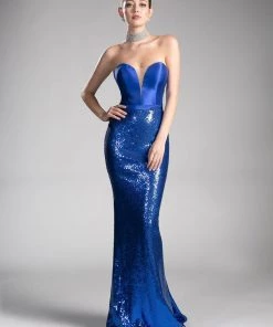 Prom Long Strapless Sequin Dress By Cinderella Divine JS0407