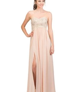 Starbox Long Strapless Empire Waist Dress With Slit By Star Box 6051