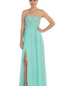 Starbox Long Strapless Empire Waist Dress With Slit By Star Box 6051