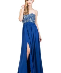 Starbox Long Strapless Empire Waist Dress With Slit By Star Box 6051
