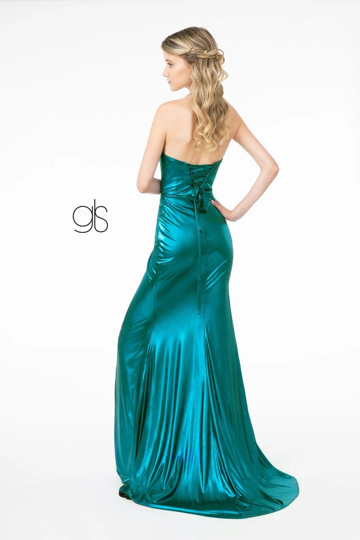 Long Strapless Faux Wrap Metallic Dress By Elizabeth K GL2894 Prom 4 Long Strapless Faux Wrap Metallic Dress By Elizabeth K GL2894 Prom