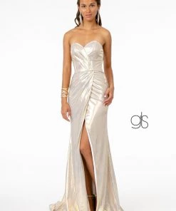 Long Strapless Faux Wrap Metallic Dress By Elizabeth K GL2894 Prom 21 Long Strapless Faux Wrap Metallic Dress By Elizabeth K GL2894 Prom