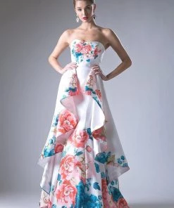 Prom Long Strapless Floral Print Dress By Cinderella Divine 71375