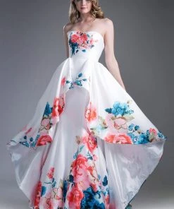 Prom Long Strapless Floral Print Dress By Cinderella Divine 71375