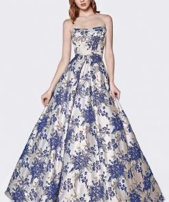 Long Strapless Floral Print Dress By Cinderella Divine CS026 Prom