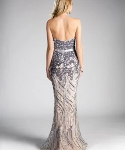 Sequin Long Strapless Fitted Dress By Cinderella Divine CD0112