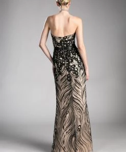 Sequin Long Strapless Fitted Dress By Cinderella Divine CD0112