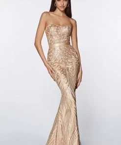 Sequin Long Strapless Fitted Dress By Cinderella Divine CD0112