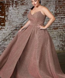 Long Strapless Glitter Dress By Cinderella Divine CB045
