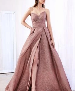Long Strapless Glitter Dress By Cinderella Divine CB045