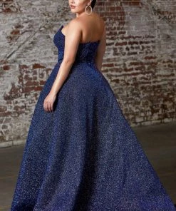 Long Strapless Glitter Dress By Cinderella Divine CB045
