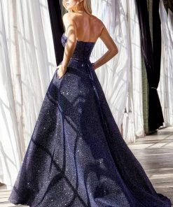 Long Strapless Glitter Dress By Cinderella Divine CB045