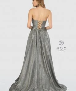 Long Strapless Glitter Dress With Corset Back By Nox Anabel T258