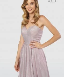Long Strapless Glitter Dress With Corset Back By Nox Anabel T258