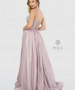 Long Strapless Glitter Dress With Corset Back By Nox Anabel T258