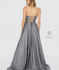 Long Strapless Glitter Dress With Corset Back By Nox Anabel T258
