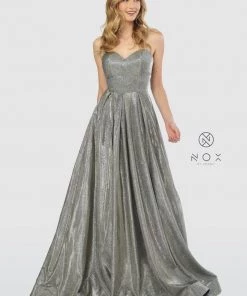 Long Strapless Glitter Dress With Corset Back By Nox Anabel T258