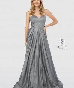 Long Strapless Glitter Dress With Corset Back By Nox Anabel T258