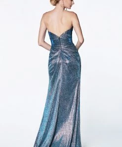 Long Strapless Glitter Dress With Slit By Cinderella Divine CF331