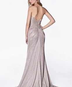 Long Strapless Glitter Dress With Slit By Cinderella Divine CF331