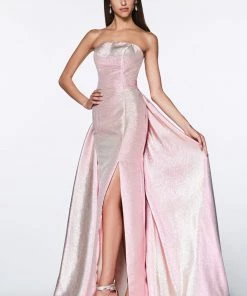 Prom Long Strapless Metallic Dress By Cinderella Divine CR834