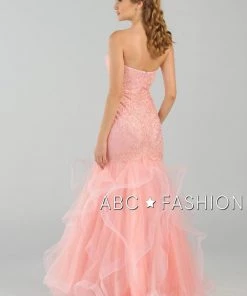 Prom Long Strapless Mermaid Dress With Ruffled Skirt By Poly USA 8198
