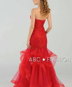 Prom Long Strapless Mermaid Dress With Ruffled Skirt By Poly USA 8198