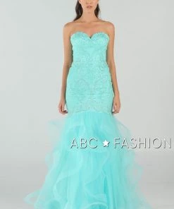 Prom Long Strapless Mermaid Dress With Ruffled Skirt By Poly USA 8198