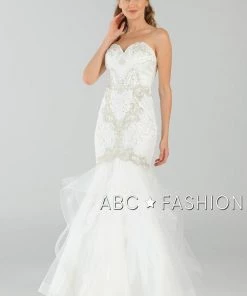 Prom Long Strapless Mermaid Dress With Ruffled Skirt By Poly USA 8198