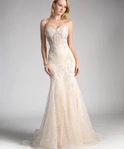 Strapless Mermaid Lace Dress By Cinderella Divine KC19010
