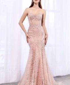 Strapless Mermaid Lace Dress By Cinderella Divine KC19010