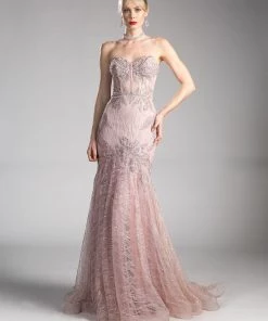Strapless Mermaid Lace Dress By Cinderella Divine KC19010