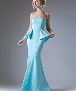 Long Strapless Peplum Dress By Cinderella Divine A9003