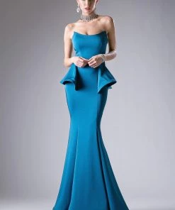 Long Strapless Peplum Dress By Cinderella Divine A9003