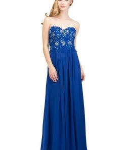 Starbox Prom Long Strapless Sweetheart Dress With Beaded Appliques By Star Box 6197