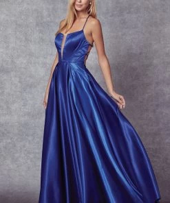 Prom Long Strappy Back Satin Dress By Juliet 687